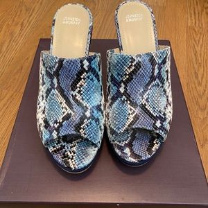 Johnston & Murphy Platform Slide Blue Snakeskin